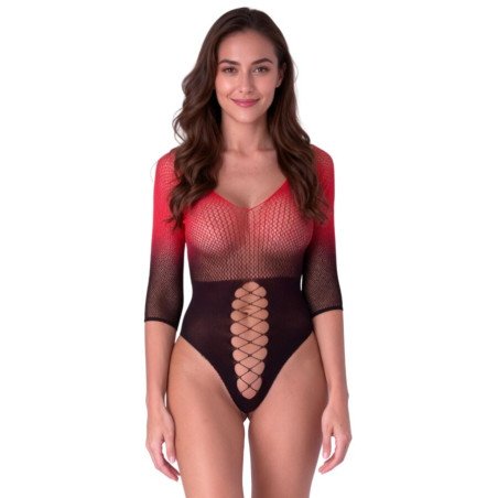 PASSION zwart-rode mesh bodystocking voor dames – foto 1