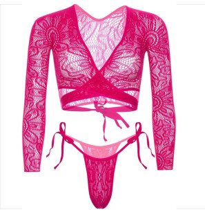 Leg Avenue Spitzen-Crop-Top mit String – Bild 6