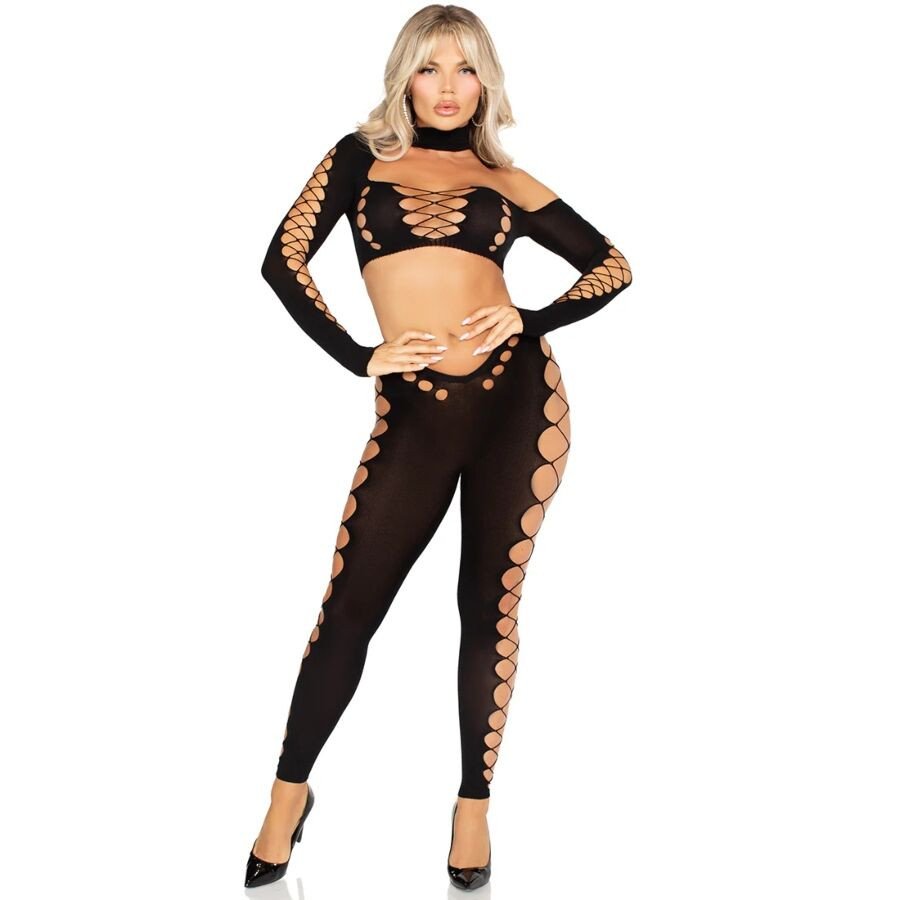 LEG AVENUE schwarzes nahtloses Dessous-Set mit Cut-out-Details – Bild 1