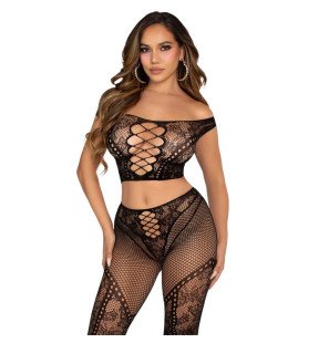 LEG AVENUE black fishnet lingerie set with crop top and leggings – image 1