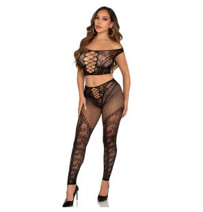 LEG AVENUE black fishnet lingerie set with crop top and leggings – image 2