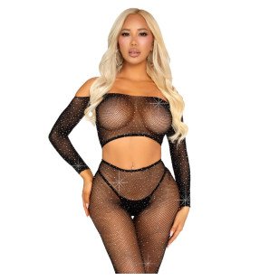 Schwarzes Dessous-Set mit Strass von Leg Avenue – Bild 1