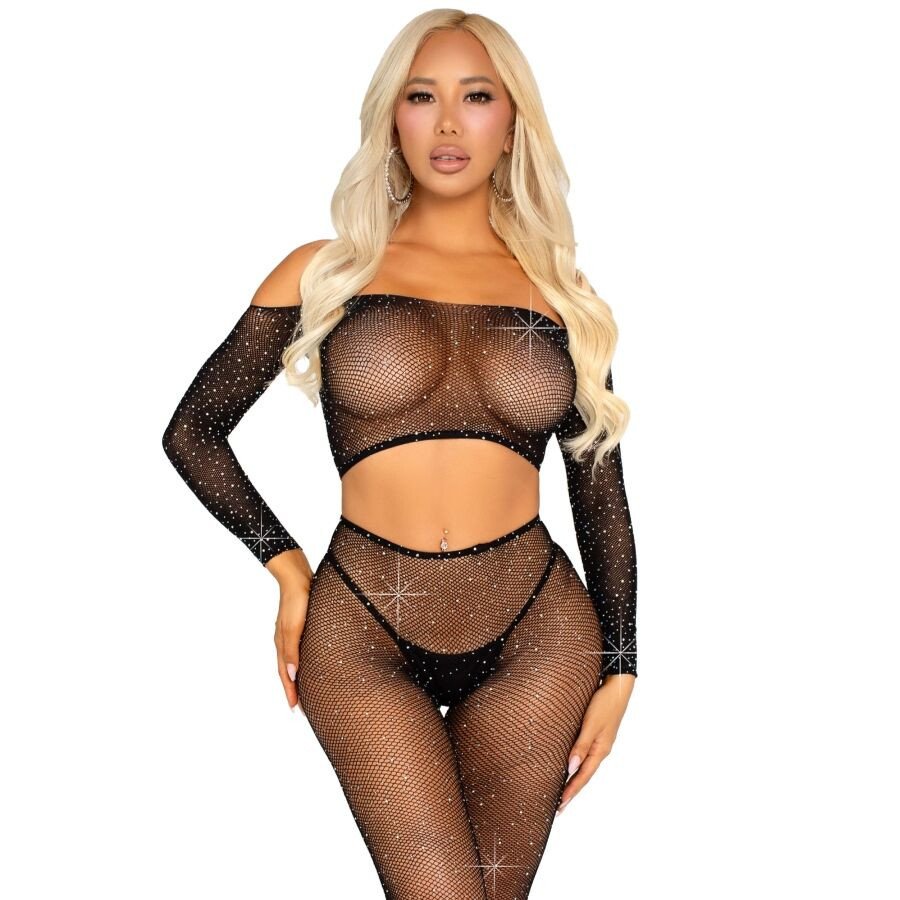 Schwarzes Dessous-Set mit Strass von Leg Avenue – Bild 1