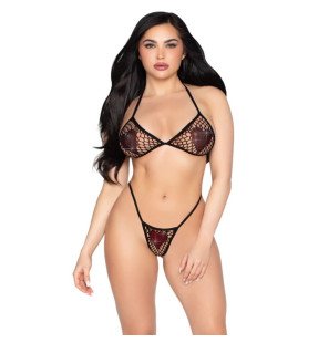 Ensemble de lingerie en résille noire LEG AVENUE avec haut de soutien-gorge et string – photo 1