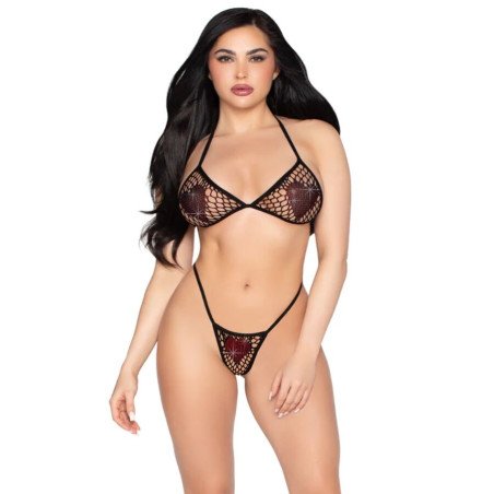 LEG AVENUE schwarzes Dessous-Set aus Netzstoff mit BH-Top und String