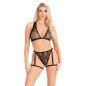 LEG AVENUE black lace lingerie set with bra top, briefs and suspenders – image 1 LEG AVENUE black lace lingerie set with bra top, briefs and suspenders – image 1