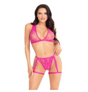 Ensemble de lingerie en dentelle rose avec porte-jarretelles de Leg Avenue – photo 1