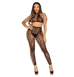 LEG AVENUE Black Crotchless Lingerie Set with Crop Top and Leggings – image 4