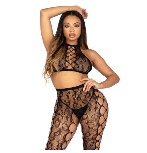 LEG AVENUE schwarzes schrittoffenes Dessous-Set mit Crop-Top und Leggings – Bild 6