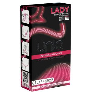 UNIQ - LADY CONDOM LATEX VRIJ VROUWELIJKE CONDOOMS MET KOUSENBAND 3 STUKS