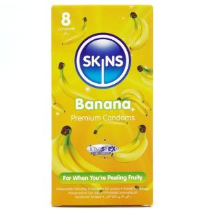 SKINS Kondome mit Bananengeschmack – Packung mit 8 – Bild 1