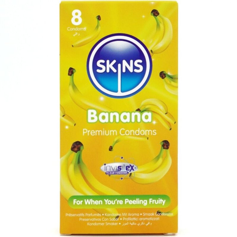 SKINS Kondome mit Bananengeschmack – Packung mit 8 – Bild 1