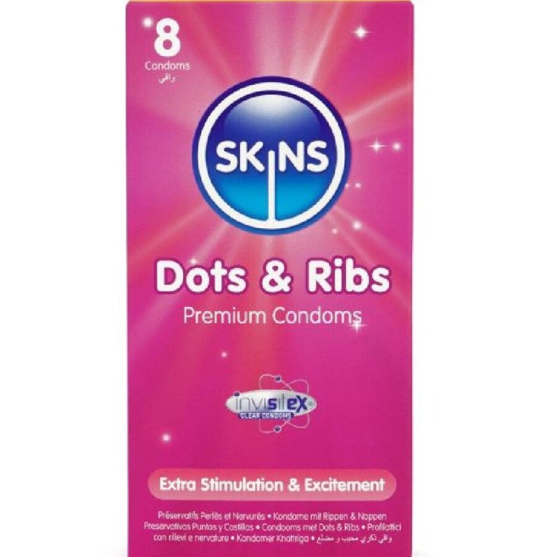 SKINS Dots en Ribs premiumowe prezerwatywy teksturowane, 8 sztuk – zdjęcie 1