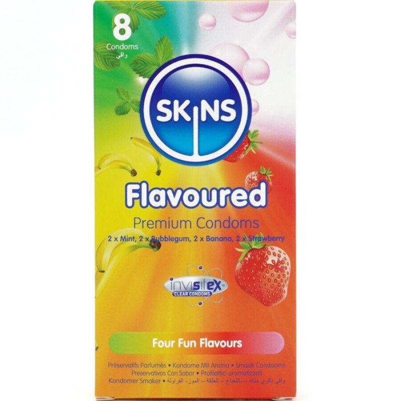 SKINS Premium Kondome mit Minzgeschmack, Packung mit 8 – Bild 1