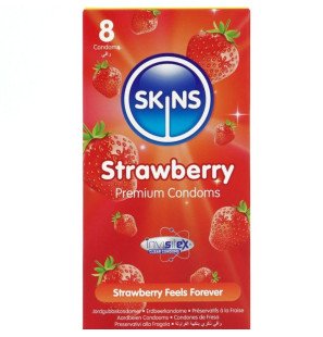 SKINS strawberry condoms, 190 mm, pack of 8 – image 1