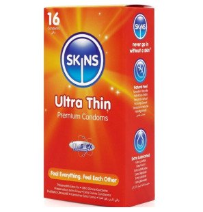 SKINS Ultra Cienkie Prezerwatywy Premium 180 mm – 16 sztuk – zdjęcie 2
