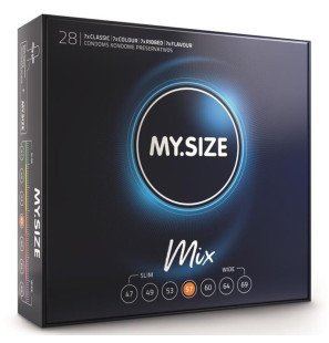 MY SIZE MIX Kondome 57 mm mit Erdbeergeschmack, 28 Stück – Bild 1