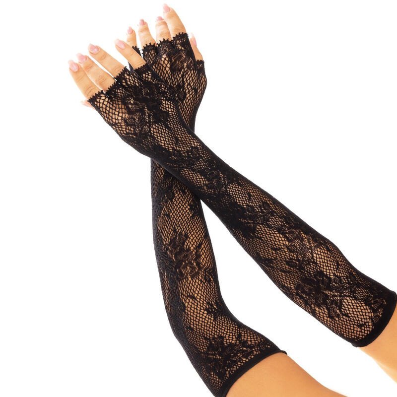 Fingerlose Handschuhe aus Blumennetz in Schwarz oder Weiß von Leg Avenue – Bild 1