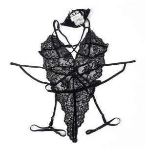 Schwarzes Spitzen-Polizeikostüm als Bodystocking von SUBBLIME – Bild 27