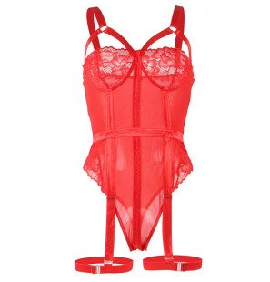 Red Teddy Lingerie with Suspender Straps by SUBBLIME – image 5