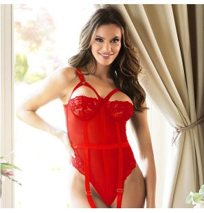 Body lingerie rouge avec jarretelles de SUBBLIME – photo 10