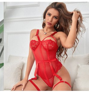 Red Teddy Lingerie with Suspender Straps by SUBBLIME – image 17