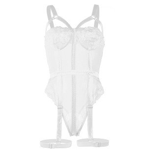 Body lingerie blanc avec jarretelles et détail au niveau de la poitrine – photo 7