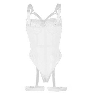 White Teddy Lingerie with Suspender Straps and Bust Detail – image 8