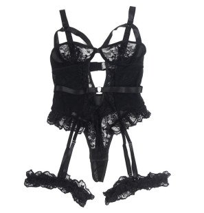 Koronkowe body typu teddy z detalami w stylu pasa do pończoch i czarnymi paskami – zdjęcie 19