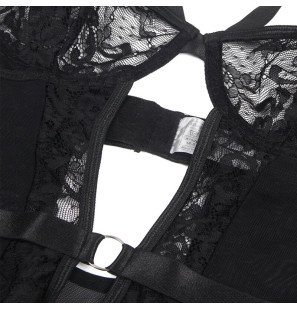 Spitzenbody mit Strumpfhalterdetails und schwarzen Trägern – Bild 26