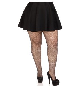 Netzstrumpfhose mit Kristallverzierungen in Übergröße, Schwarz oder Nude
