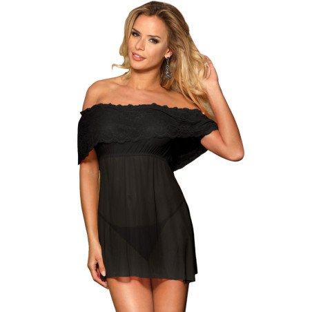 Korte zwarte lingeriejurk met strongset van SUBBLIME