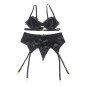 Zwarte kanten lingerie set met bh, string en kousenband – foto 4