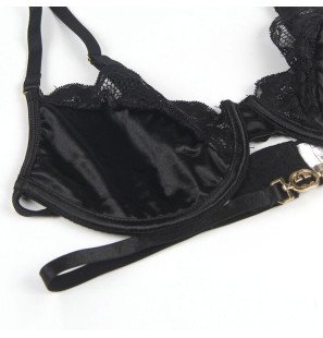 Ensemble de lingerie en dentelle noire avec soutien-gorge, string et porte-jarretelles – photo 6