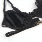 Schwarzes Dessous-Set aus Spitze mit BH, String und Strumpfband – Bild 6