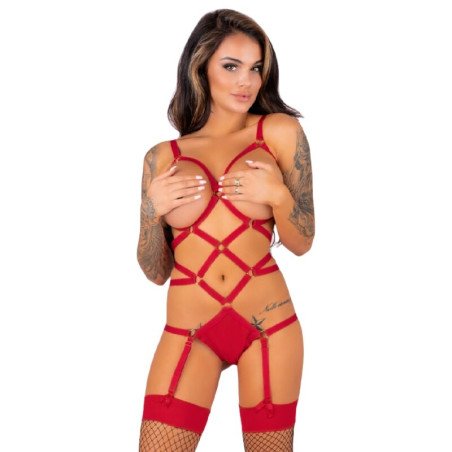 Lingerieset met body en rode kousen van Livco Corsetti – foto 1