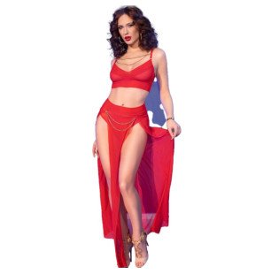 ChiliRose rotes Dessous-Set mit Top, Leggings und goldenen Accessoires – Bild 17