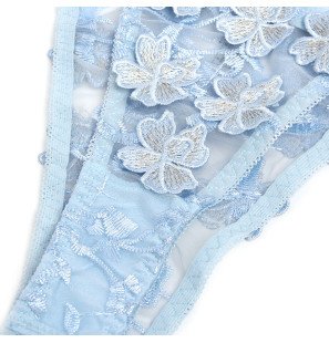 Himmelblaues Dessous-Set mit gestickten Blumen – Bild 7