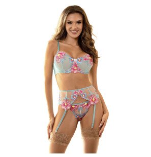 Ensemble de lingerie rose SUBBLIME avec fleurs brodées et porte-jarretelles – photo 1