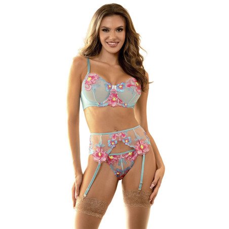 SUBBLIME rosa Dessous-Set mit bestickten Blumen und Strumpfband – Bild 1