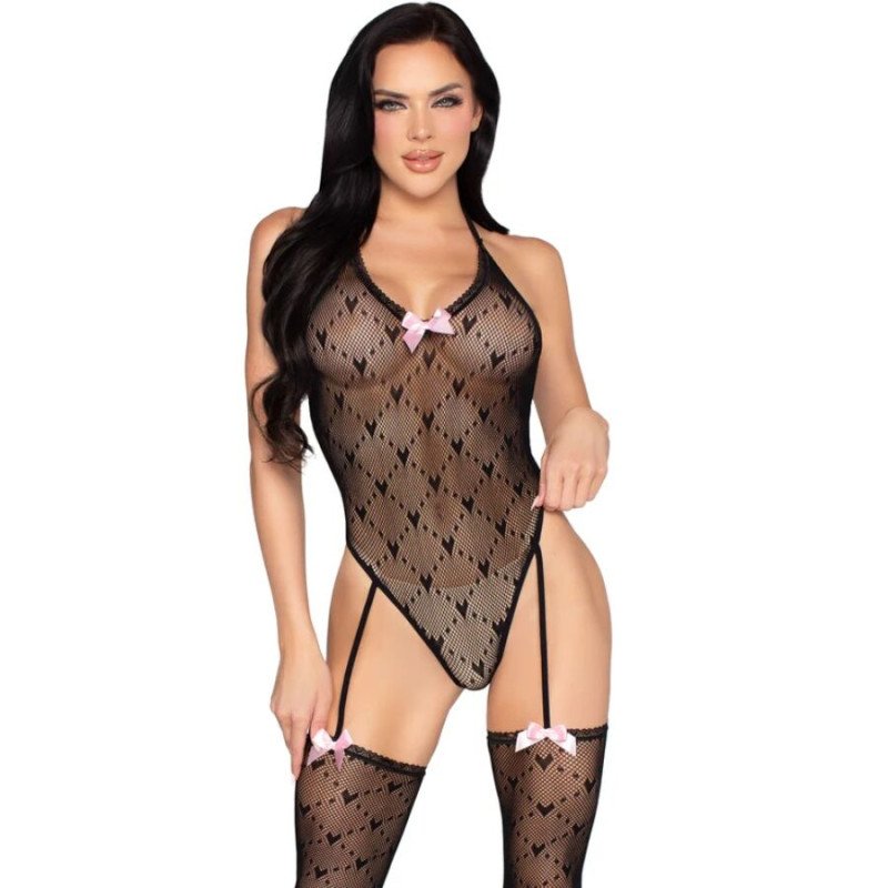 Open rug bodysuit met jarretellenband LEG AVENUE – foto 1
