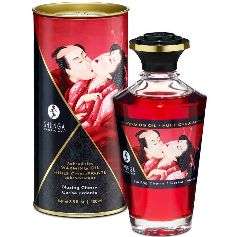 SHUNGA warming massage oil with intense cherry flavour 100 ml – image 1