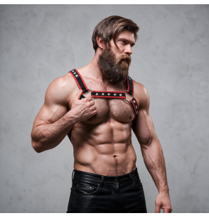 Harnais de torse en similicuir pour homme, noir et rouge – photo 7