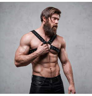 Men's Eco-Leather Chest Harness with Studs and Crossed Straps – image 7