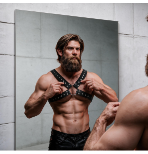 Men's Eco-Leather Chest Harness with Studs and Crossed Straps – image 9