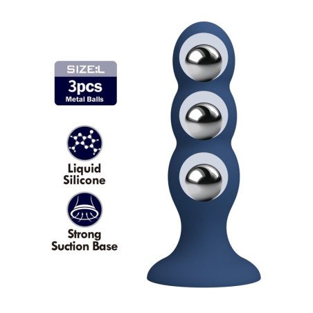 Anaalplug MR PLAY met interne metalen kralen, zachte silicone en zuignap blauw
