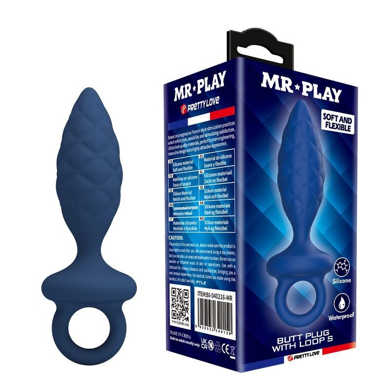 Strukturierter Analplug MR PLAY mit Entnahmering, blau, Größe S – Bild 1