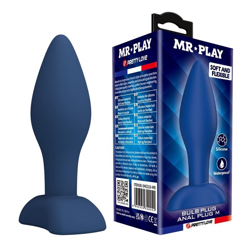 Konisch zulaufender Silikon-Analplug MR PLAY, blau, Größe M, mit breiter Basis – Bild 1