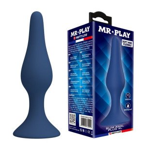Korek analny z silikonu MR PLAY, niebieski, rozmiar XL, z szeroką podstawą – zdjęcie 1