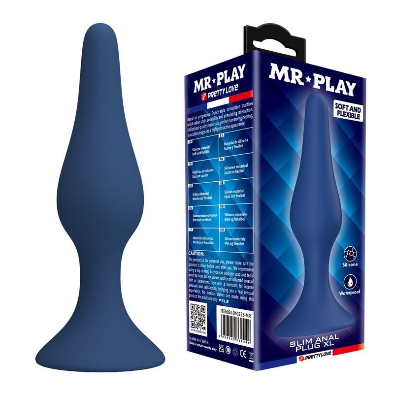 Korek analny z silikonu MR PLAY, niebieski, rozmiar XL, z szeroką podstawą – zdjęcie 1